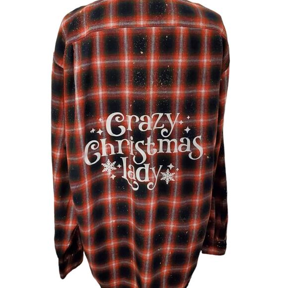 Funny Christmas Shirt - Crazy Christmas Lady Plus Size Holiday Flannel Shirt 2X - Picture 1 of 5